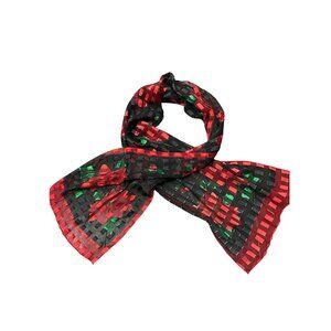 Vintage Rectangle Poinsettia Scarf Red Black Polyester Floral Shawl Wrap Holiday